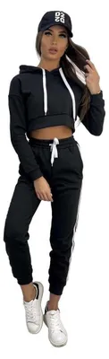 Produktbild von Damen Jogginganzug Freizeitanzug mit Kapuzenpullover; Schwarz XL/42