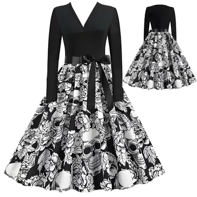 Produktbild von Solidchoice – Damen-Halloween-Kleid mit V-Ausschnitt und Blumenmuster