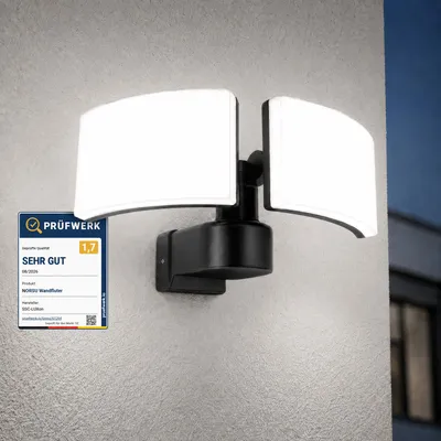 Produktbild von SSC-LUXon NORSU Wandleuchte schwenkbar schwarz IP65 - Hofstrahler Wand & Eckmontage tralweiß - 2-flammige Lampe mit Durchgangsverdrahtung
