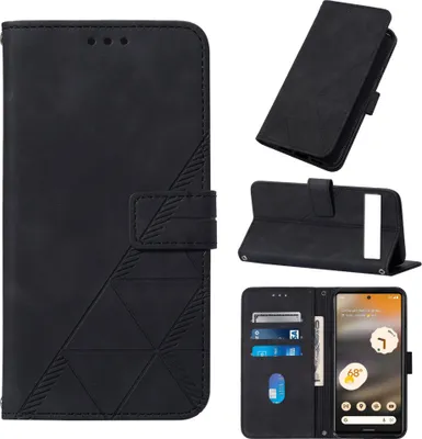 Produktbild von Google Pixel 7A Hülle, Schlank Prägung Flip Leder Kartenfächer Schutzhülle mit Ständer für Google Pixel 7A Schwarz