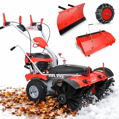 Produktbild von HECHT Kehrmaschine Benzin 8101 S | 100 cm Arbeitsbreite | 6,5 PS | Schneeschild | Auffangbox | Schneeketten, KI-generiertes Bild
