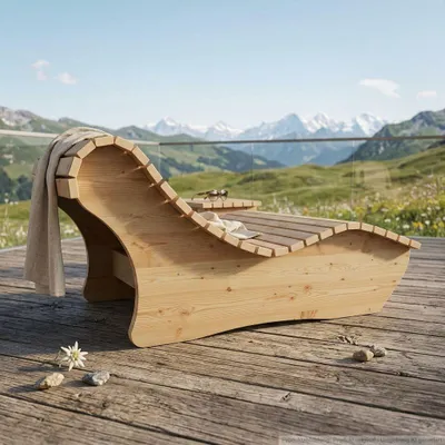 Produktbild von Holzliege Wellenliege Waldsofa Relaxliege "Heiner" Gartenliege 120cm Lärche