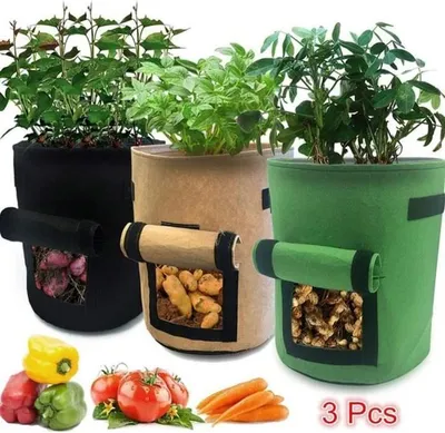 Obrázek produktu pro 3dílná sada sázecích pytlů na brambory (každý o objemu 10 litrů), robustní sázecí pytle z tkaniny s chlopní a držadlem