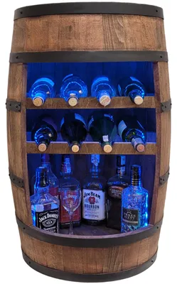 Produktbild von Holzfass-Bar mit zwei Weinliegen in Wenge 80x50cm RGB-LED-Beleuchtung