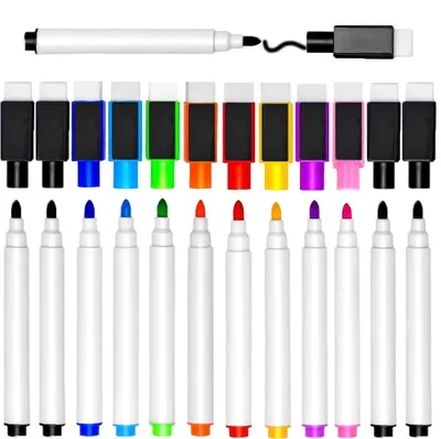Image de 12 marqueurs pour tableau blanc, 9 couleurs, marqueurs effaçables à sec magnétiques