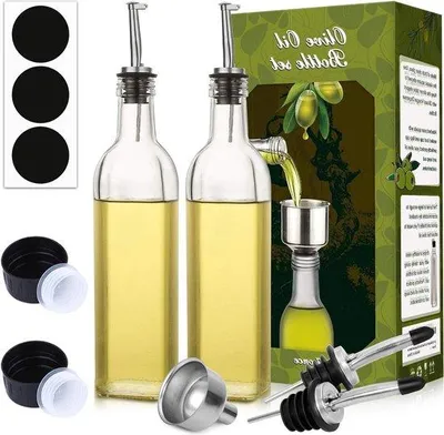 Immagine prodotto di Bottiglietta in vetro da 17 oz con foro ed etichette - bottigliette trasparenti per olio e aceto - caraffa per olio da cucina - 500 ml