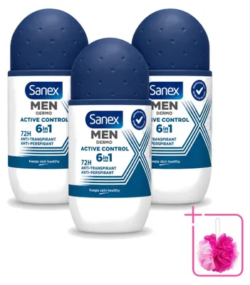 Obrázek produktu pro 3 x Sanex Men Deo Roll-on Active Control, 53 ml - Balení po 3 kusech