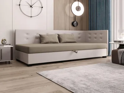 Produktbild von AURA SOFA Boxspringbett  OLAF PLUS 80x195 Komplett-Set mit Bonell Matratze, Polsterbett mit Bettkästen - Hellbeige/Bronze, SAWANA 01/24
