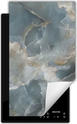 Produktbild von DarHaus Herdabdeckplatte 1 teilig 30x52 cm Anti Rutsch Matte Aufrollbar, grau - Marmor