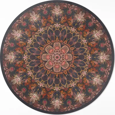 Produktbild von Orientalische Musterdekoration mit Pflanzenmotiv– Vinylteppich – Indoor Teppich – Flur – Pflegeleicht – Runder Teppich – PVC Teppich – Outdoor Teppich – Pflegeleicht – fi 60cm