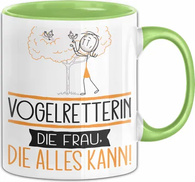 Produktbild von Vogelretterin Geschenk Tasse Becher Die Frau Die Allen Kann Geschenkidee für eine Vogelretterin Lustig (Grün)