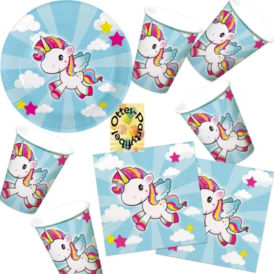 Produktbild von Baby-Einhorn-Party-Set 52tlg. - für 16 Gäste Teller Becher Servietten