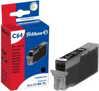 Produktbild von Pelikan C64, Schwarz, Tinte auf Pigmentbasis, 12 ml, 5565 Seiten