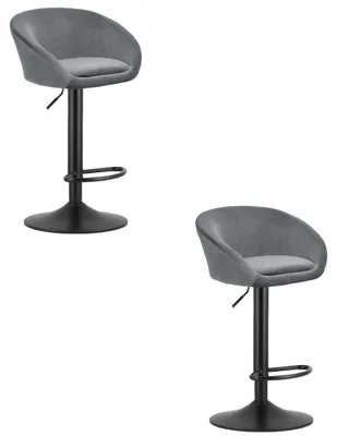 Immagine prodotto di Sgabello Da Bar - Leobert - East - Velluto Grigio/Base Nera - 53 X 46 X 81-103 Cm - Set Da 2