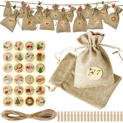 Produktbild von Adventskalender zum Befüllen, 24 Stoffsäckchen, DIY Weihnachts-Countdown-Set für Kinder