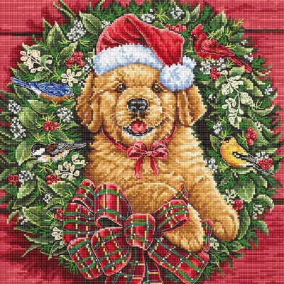 Produktbild von Letistitch Kreuzstich Set "Weihnachtswelpe", Zählmuster, 26x26cm