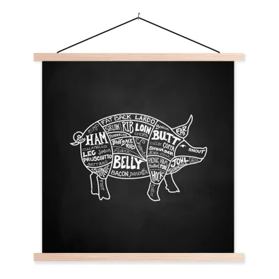 Produktbild von MuchoWow® Textilposter Küche - Schwein - Fleisch 60x60 cm mit holzfarbenen Rahmen - Wanddekoration
