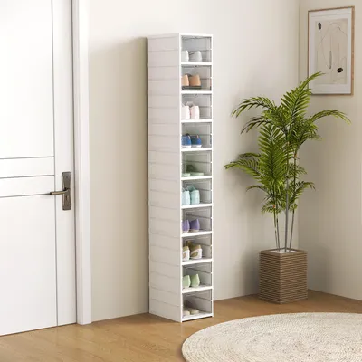 Produktbild von Sweiko 10-stufiges Schuhregal, Schuhschrank, faltbar, belüftete Rückseite, Kunststoff, Weiß