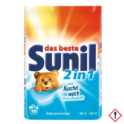 Produktbild von Sunil das beste 2in1 Waschpulver mit Kuschelweich Duft 19WL 1216ml