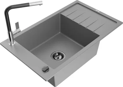 Produktbild von Mexen Elias 1 Becken-Granitspüle mit Abtropffläche und Mischbatterie Flora, Grau - 6511-71-670401-07-B