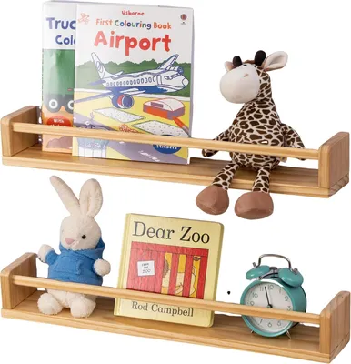 Image de Ensemble de 2 étagères murales en bois massif pour enfants - Étagères murales pour livres