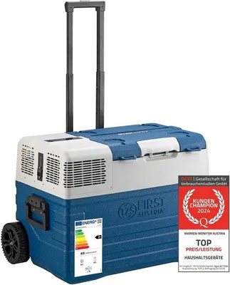 Zdjęcie produktu dla Lodówka turystyczna o pojemności 52 litrów z kółkami i portem USB, zakres temperatur od -20 °C do +20 °C
