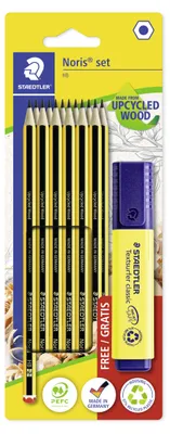Produktbild von STAEDTLER Noris 120 Bleistift Blisterkarte mit 12 Bleistiften HB und Textmarker gelb