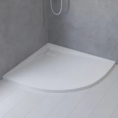 Zdjęcie produktu dla Brodzik Posadzkowy Prysznicowy Półokrągły 80x80x3,2 SMC Kompozyt, Efekt Kamienia | w zestawie - Syfon, odpływ ⌀90 mm | BADLAND VIDAR