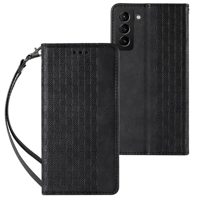 Produktbild von Magnetband Hülle Hülle für Samsung Galaxy S22+ (S22 Plus) Tasche Geldbörse + Mini Lanyard Anhänger Schwarz Handyhülle