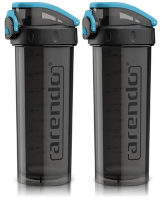 Image de Ensemble de 2 shakers protéinés Arendo, capacité de 800 ml, avec boule mélangeuse, paille et graduation en ml et en onces, bouchon à vis avec joint en silicone, 2 gobelets pour protéines, couleur noir et gris