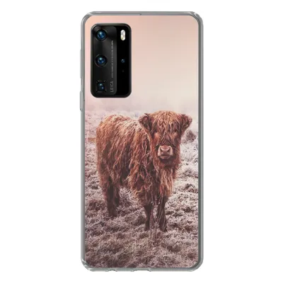 Produktbild von MuchoWow® Handyhülle Schutzhülle Hülle für Huawei P40 Pro Schottische Highlander - Schnee - Sonne Silikon Softcase Handy Hülle - Schutz