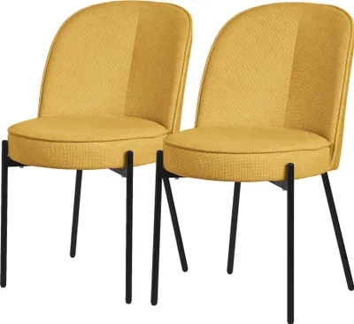 Zdjęcie produktu dla ML-Design zestaw 2 krzeseł do jadalni musztardowe krzesła kuchenne wykonane z poliestru z metalowymi nogami krzesło do salonu z oparciem tapicerowane krzesła do jadalni kuchni