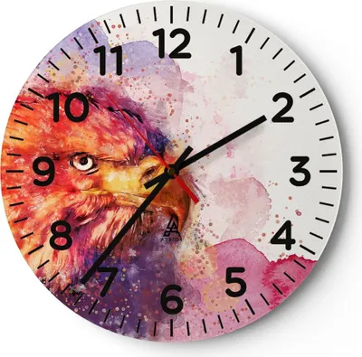 Produktbild von Wanduhr - Rund - Glasuhr - Adler Vogel Feder - 30x30cm - Schleichendes Uhrwerk - Lautlos - zum Aufhängen bereit - Dekoration Modern - Wanddekoration aus Glas - C4AR30x30-4054