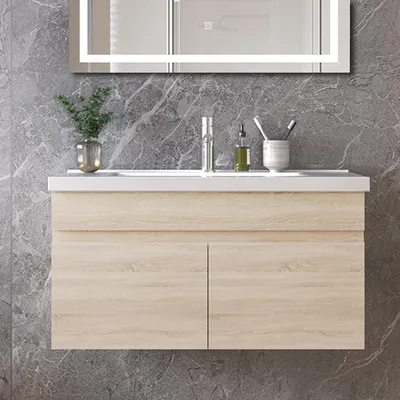 Produktbild von 80cm Keramik Waschtisch mit Unterschrank Badmöbel Set mit Türs Soft-close - Eiche Matt