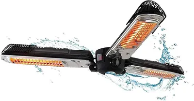 Productafbeelding van Elektrische warmtestraler - Terrasverwarming buiten - Comfort op terras - Waterdicht ontwerp - 2000 W - Zwart