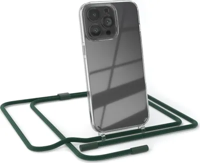 Produktbild von EAZY CASE Handykette für Apple iPhone 13 Pro, Clear Case aus Silikon, mit Umhängeband, abnehmbare Endstücke, Handyband in Grün