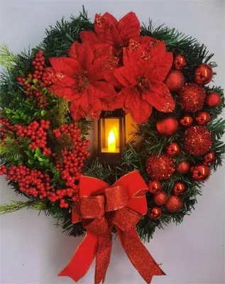 Image de Couronne de Noël, couronne de porte, guirlande de fête, couronnes artificielles pour voiture, maison, fenêtre, décoration murale, rouge, 30cm