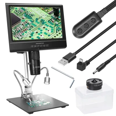 Produktbild von Professionelles digitales Mikroskop 1080P 10-Zoll-LCD-Display 4-fache Anzeigevergroesserung Loetmikroskop Bildaufnahme Videoaufzeichnung Wartungswerkbank mit schattenloser LED-Lampe