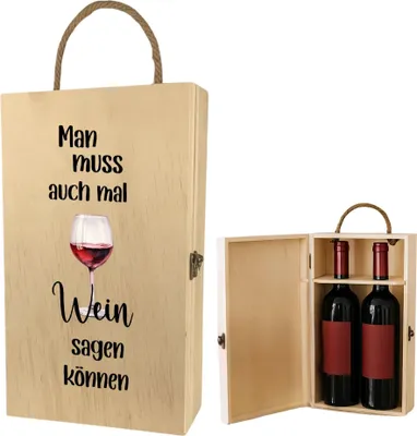 Produktbild von Weinbox Geschenkbox Weinflasche, Weinkiste Holz mit Spruch, Geschenkkiste Holzbox Wein (2 Flaschen)