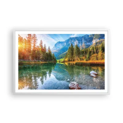 Produktbild von Gerahmtes Poster - Weißer Rahmen - Landschaft Berge Morgendämmerung - 91,5x61 cm - Wand Bild - Wanddeko - Wandbilder - Kunstposter - Wandposter - Bilderrahmen - Bilder - Kunstdruck - P2WAA91x61-4456