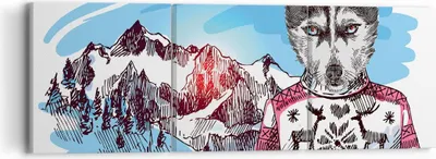 Produktbild von Bild auf Leinwand - Leinwandbild - Husky Berg Kinder Mode - 90x30cm - Wand Bild - Wanddeko - Leinwanddruck - Bilder - Kunstdruck - Wanddekoration - Leinwand bilder - Wandkunst - CA90x30-3203