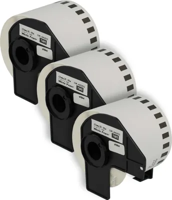 Produktbild von vhbw 3x Rolle mit Halter 62mm x 30,48m (1 Etikette) kompatibel mit Brother PT QL-570, QL-580, QL-580N, QL-650 Drucker - Premium, Wiederablösbar Weiß