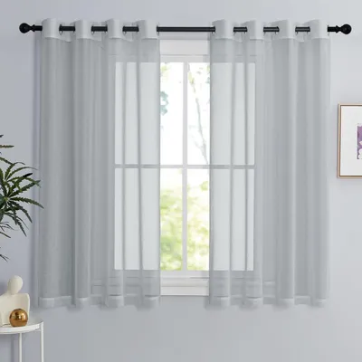 Obrázek produktu pro Záclony do kuchyně, krátké, průsvitné, s oky, rozměry 137 x 140 cm, šedé, balení 2 kusů