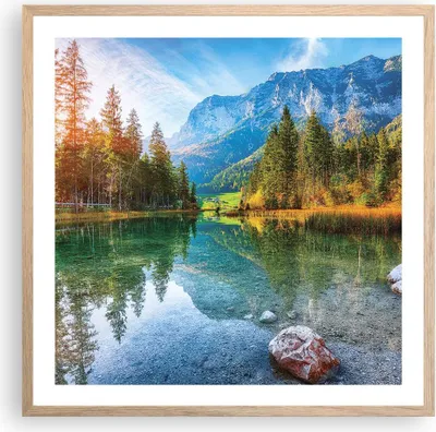 Produktbild von Gerahmtes Poster - Rahmen in heller Eiche - Landschaft Berge Morgendämmerung - 60x60 cm - Wand Bild - Wanddeko - Wandbilder - Kunstposter - Wandposter - Bilderrahmen - Bilder - P2NAC60x60-4456