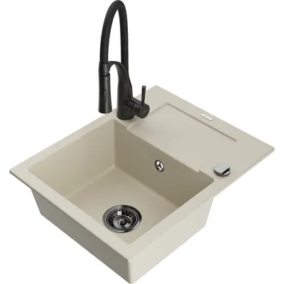 Obrázek produktu pro Mexen Enzo 1-miskový granitový dřez s odkapávačem a kuchyňskou baterií Aster, Béžová - 6506-69-73450-70-B