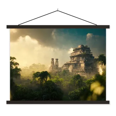 Produktbild von MuchoWow® Textilposter Tempel - Dschungel - Wolken - Himmel - Natur 150x113 cm mit holzfarbenen Rahmen - Poster