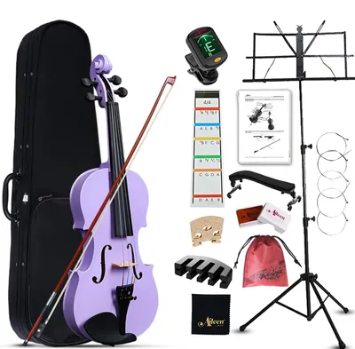 Produktbild von Geige Violine Violinset - 4/4 - Für Anfänger - Mit 13 Zubehörteilen - Lila