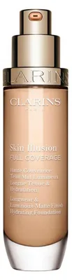 Zdjęcie produktu dla Clarins Skin Illusion Full Coverage, Buteleczka z pompką, Płynny, Skóra uniwersalna, Rozjaśniający, Matujący, Nawilżający, Oczyszczający, Przeciw niedoskonałościom, Przeciw błyszczeniu, Odcień fair skin, Neutralny