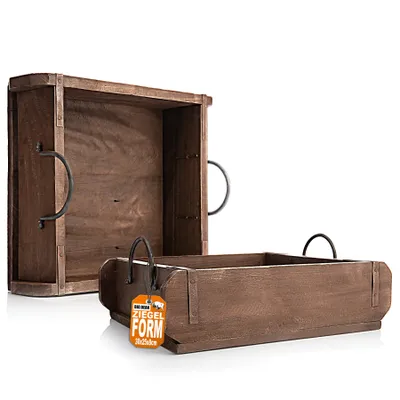 Produktbild von BigDean 2 Stück vintage Ziegelform in Braun 25x8x30 cm (LxBxH) – rustikale Ordnungsbox mit Metallbeschlägen & Henkeln – Deko Holzkiste  Indien
