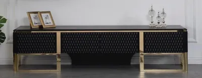 Produktbild von Casa Padrino Luxus TV Schrank Schwarz / Gold 220 x 50 x H. 53 cm - Edler Wohnzimmer Fernsehschrank - Luxus Wohnzimmer Möbel